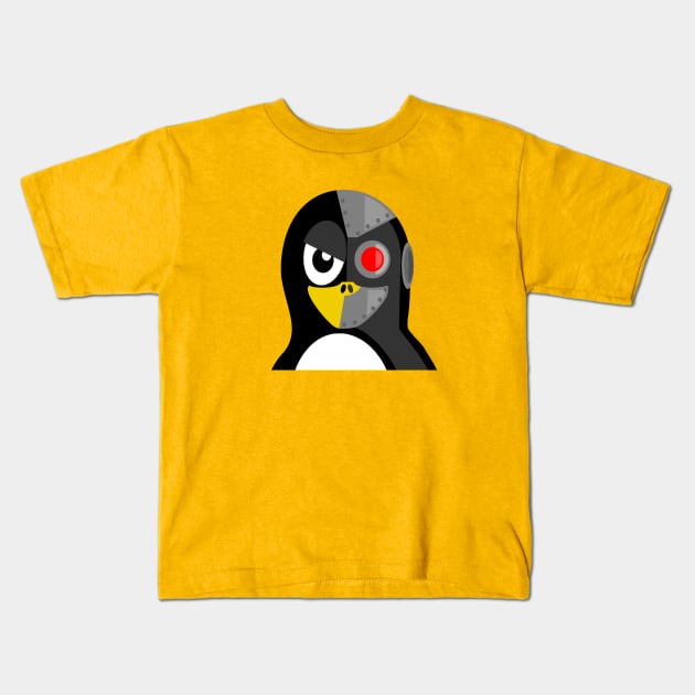 Cyborg Penguin Artwork for Blackhats and Geniuses Kids T-Shirt by PatrioTEEism